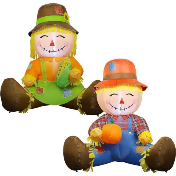 3.3FT Fall Inflatable Decoration Set of 2 Air Blown Scarecrow